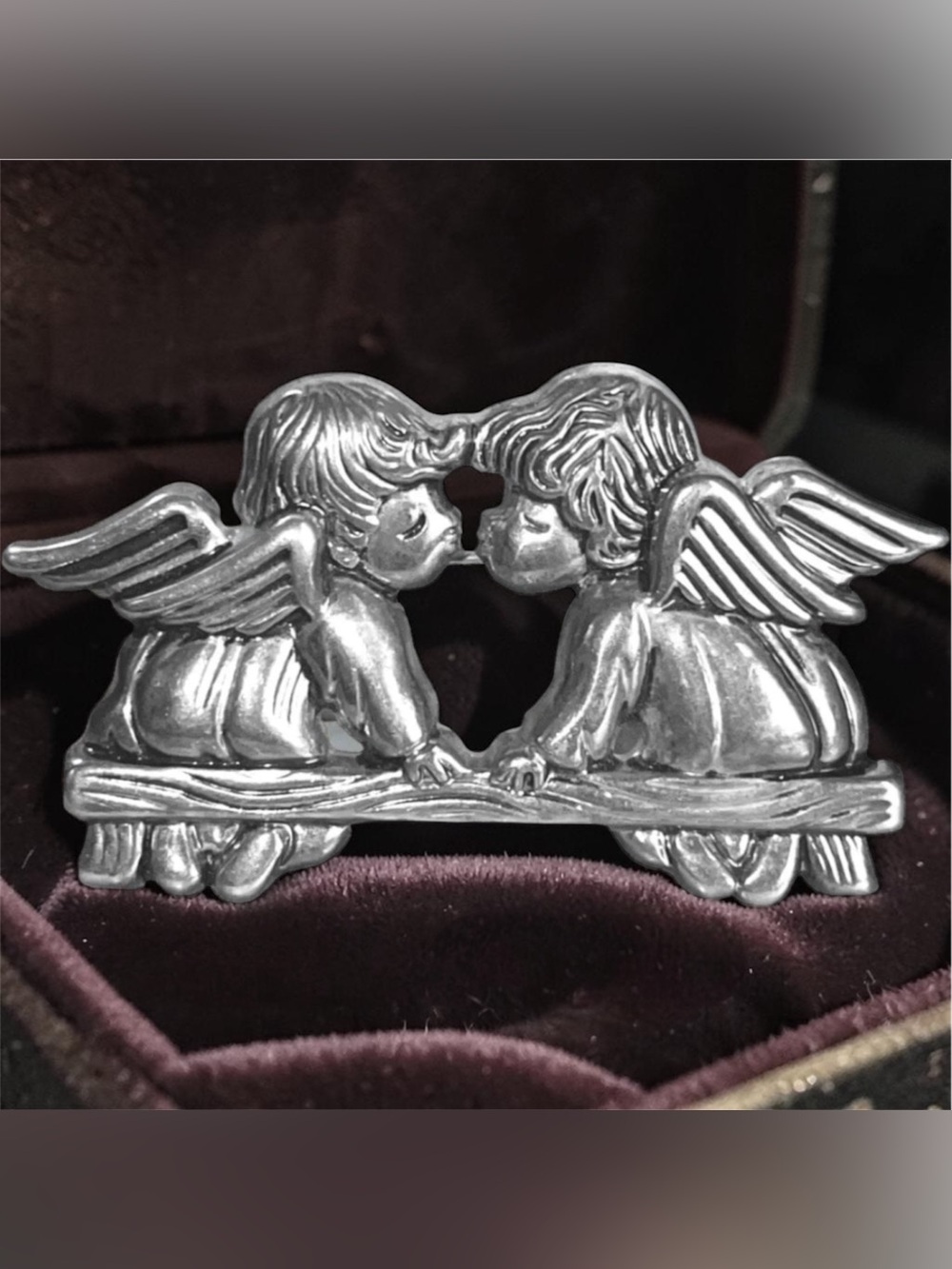 Vintage Angel Brooch Pendant Silver Tone Signed BEST Jewelry Love Romance